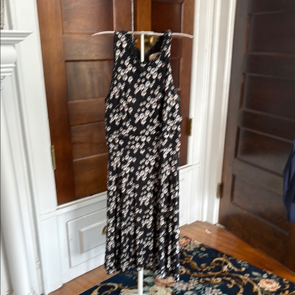 LOFT Black and White Floral Midi Dress